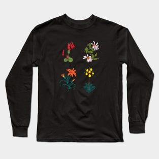 Mountain and forest illustrated wildflowers on black Long Sleeve T-Shirt
